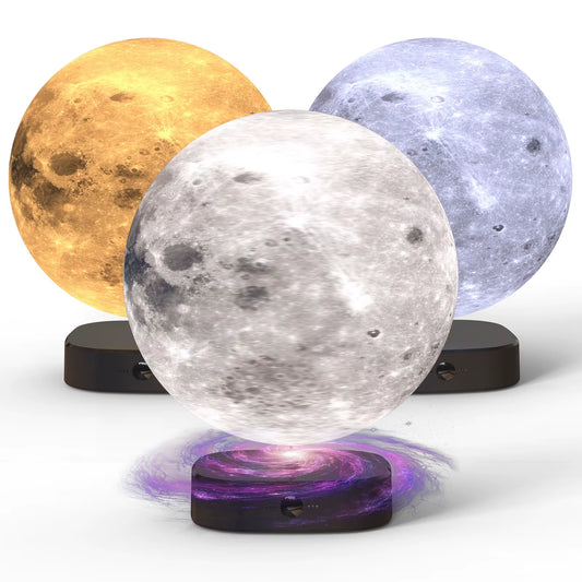 Levitating 3D Print Moon Lamp Magnetic Floating Moon Lamp Spinning Luna Night Light 3 Color Modes for Home Office Desk Decor