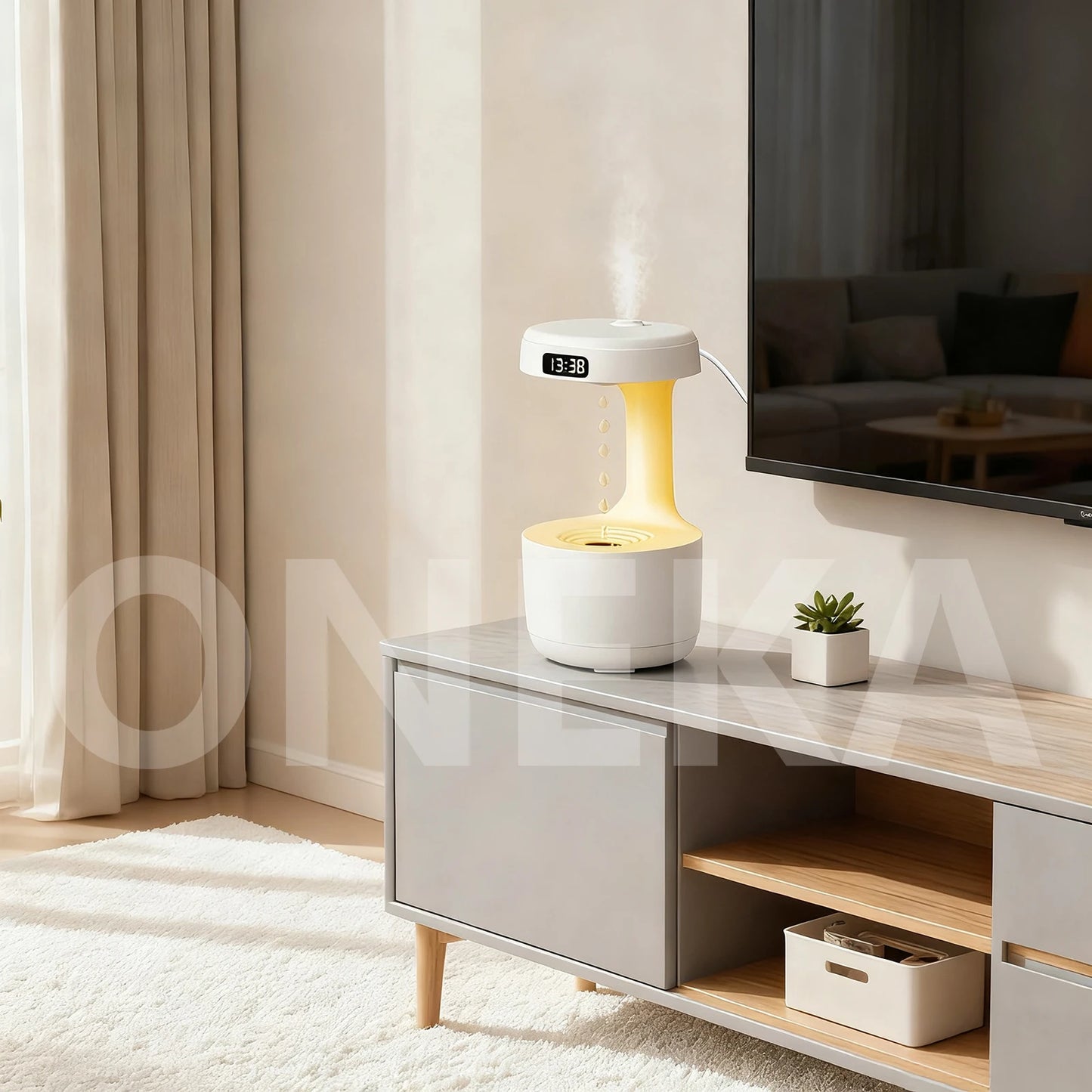 Fontaine Suspendue — Humidificateur Anti-Gravité & Veilleuse