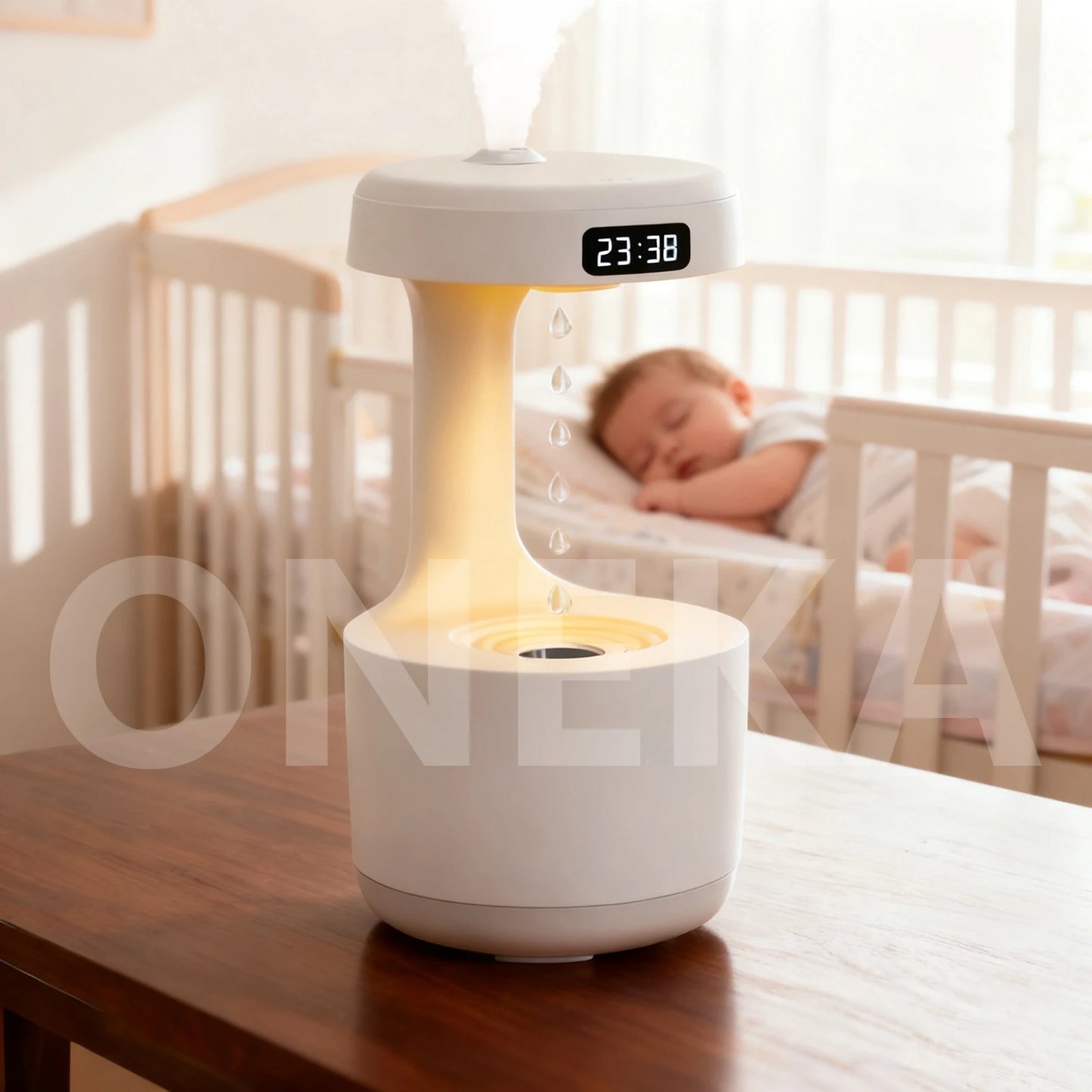 Fontaine Suspendue — Humidificateur Anti-Gravité & Veilleuse