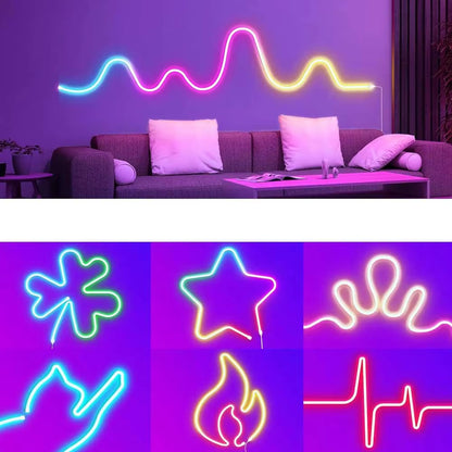TUYA Neon LED Strip Lights 5V 72Leds/M Silicone Neon Rope Light with Music Sync RGBIC Dreamcolor Chasing Strip Tape for Room