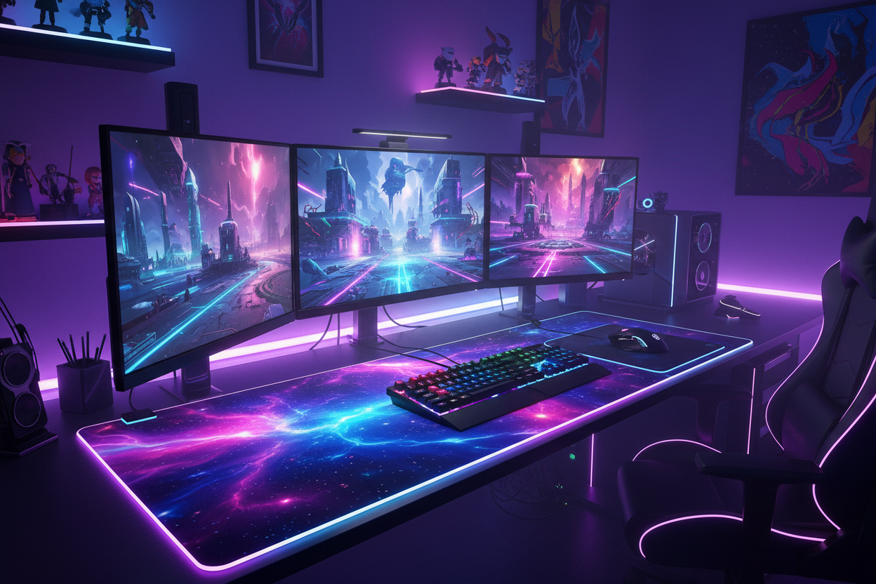 Setup gaming avec tapis RGB